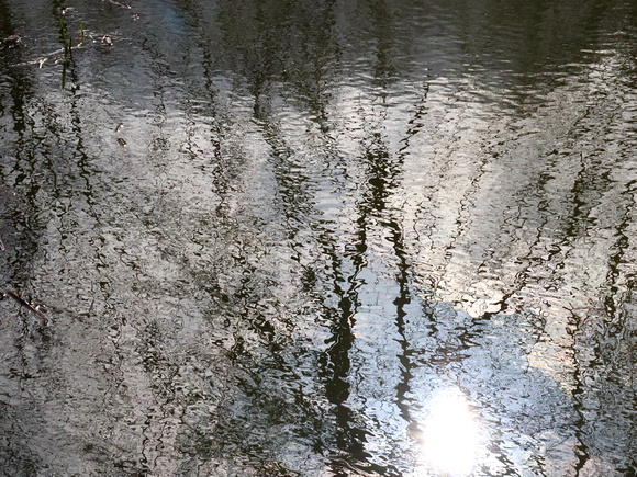 Morning Sun Reflected on the Cam River, as seen from a footbridge in February - #1